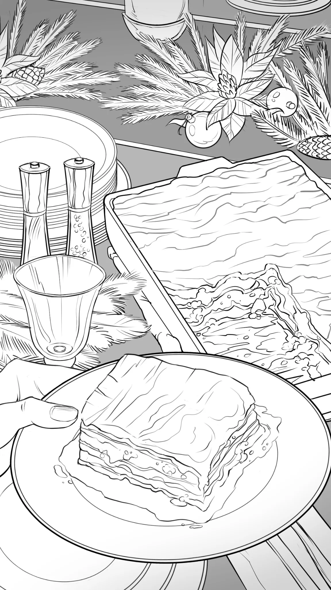 Storyboard frame of a Barilla pasta dish presented on a holiday table